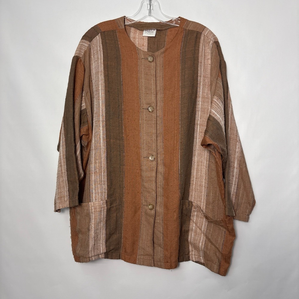 Vintage Koret Career Brown Striped Button Front Jacket Cardigan Size 40 Large